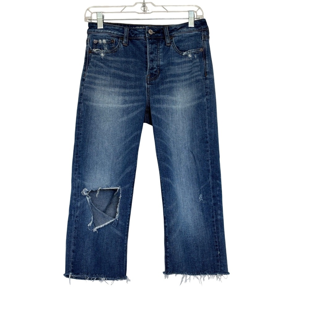 American Eagle Vintage Hi-Rise Cropped Jeans 4 Blue Distressed Button Fly Crop
